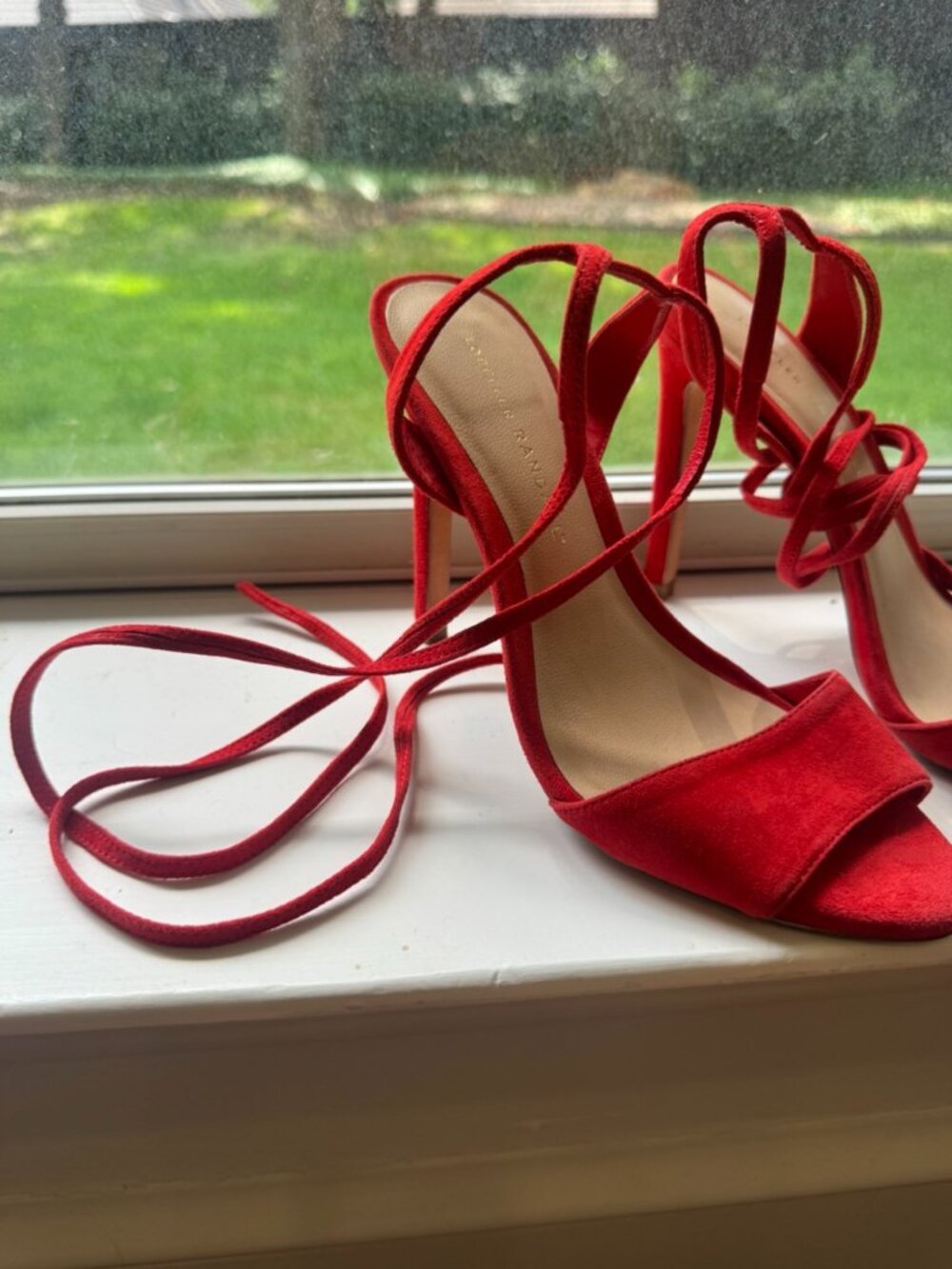 Sexy Red Loeffler Randall Suede Heels Size 6.5 (36.5) - Picture 4 of 8